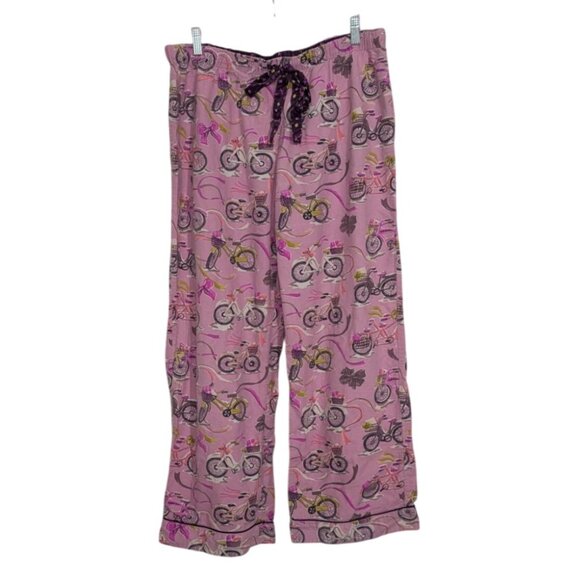 Nick & Nora Bicycle Pajama Pants Womens Size Large Pink Purple Flannel Bike - Picture 1 of 11